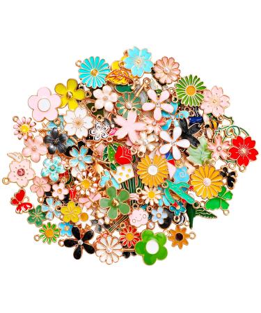 MARFOREVER 120 Pcs Spring Floral Themed Flower Charms for Jewelry Making  Assorted Gold Enamel Charm Pendants for DIY Necklace Bracelet Earrings Making Supplies Gifts for Mom