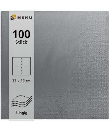 HEKU 100 Monochrome Napkins - 3-Layer 33x33cm | Stylish Gray 5-Pack for Events & Gastronomy | Highly Absorbent & Uniform Quality - Buy Online on SooperMarket.com