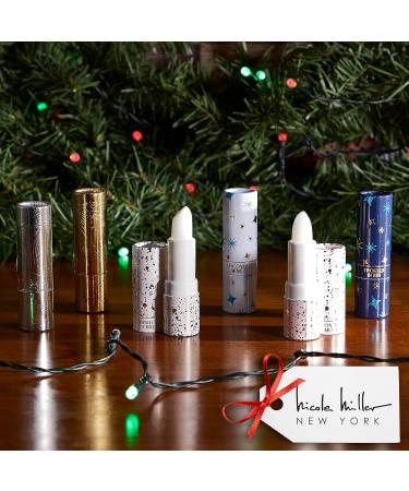 Nicole Miller 6PC Lip Balm Collection | Hydrating & Moisturizing | Embossed Navy/Gold Design | Sugar Coconut Vanilla Apple Berry & Almond Flavors - Buy Online on SooperMarket.com