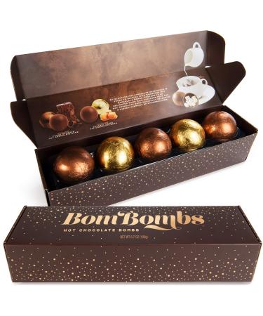 Bombombs Hot Chocolate Bombs, Classic Milk Chocolate Cocoa Bomb Gift Set, Includes Fudge Brownie and Caramel Candy Cocoa Bombs Filled with Marshmallows, Set of 5