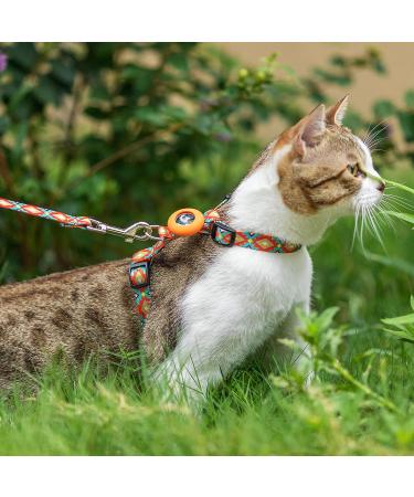 Cat Harness and Leash Escape Proof for Walking Travel Outdoor - Soft Nylon Adjustable Cute Cat Harness Leash Set with Airtag Holder for Small Large Cats Neck:7.6"-12" chest:10.6"-18" Orange - Buy Online on SooperMarket.com