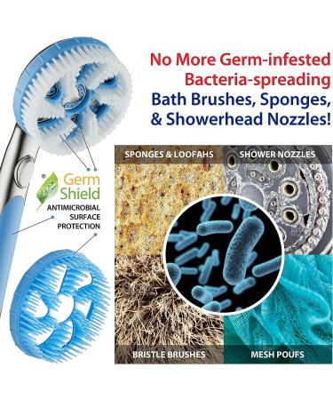 AquaCare 5-in-1 Aquassage High Pressure 76-mode Shower Head Combo with Hand Shower, Body Brush & Hair Brush - Satin Nickel Finish, Extra-long Stainless Steel Hose, Two Brackets Included - Buy Online on SooperMarket.com