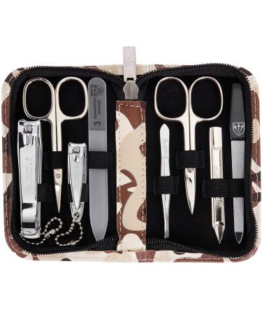 3 Swords Germany - brand quality 8 piece manicure pedicure grooming kit set for professional finger & toe nail care scissors clipper fashion leather case in gift box Made by 3 Swords (001429) ARMY / CAMOUFLAGE