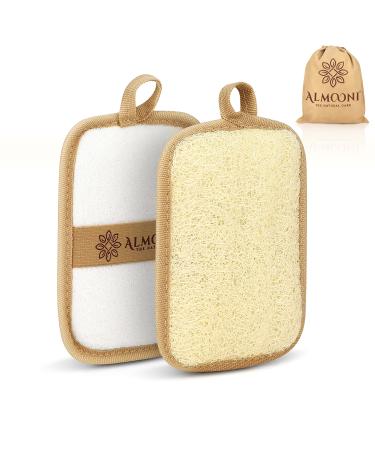 Almooni Premium Egyptian Exfoliating Loofah Pad Body Scrubber - Rectangular loofa Shape - Made with Natural Egyptian Shower lufa Sponge That Gets You Clean, Not Just Spreading Soap (2 Pack)