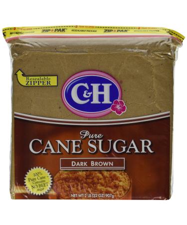 C&H, Cane Sugar, Dark Brown, 2lb Bag (Pack of 2)