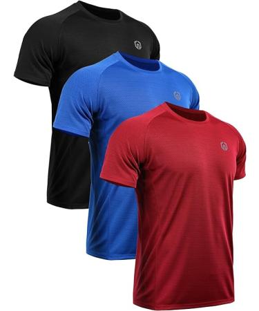 NELEUS Men's Dry Fit Mesh Athletic Shirts - Black,red,blue - Medium