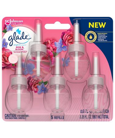 Glade PlugIns Refills Air Freshener, Scented and Essential Oils for Home and Bathroom, Rose & Bloom, 3.35 Fl Oz, 5 Count Rose 0.67 Fl Oz (Pack of 5)