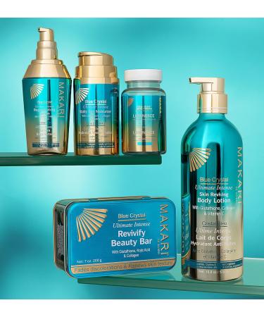 MAKARI Blue Crystal Gift Set - Brightening Bar Soap & Body Lotion with Glutathione | Free Makeup Bag | All Skin Types Self Care for Women - Buy Online on SooperMarket.com