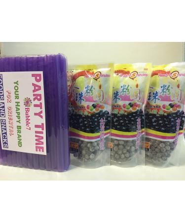 3 Packs of BOBA (Black) Tapioca Pearl "Bubble Tea Ingredients" With additonal 1 Pack of 50 BOBA STRAWS(Variety Color)