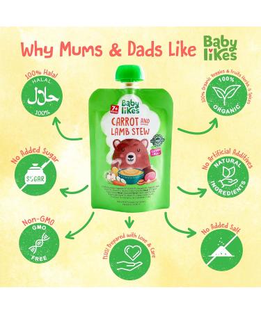 Organic Halal Baby Food Pouches - Stage 2 Carrot Lamb Puree 12x130g for 7+ Months - Buy Online on SooperMarket.com