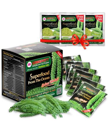 Longevity Dehydrated Sea Grapes, 4.23 oz of 6 packs, - Umibudo Green Caviar, Lato Seaweed, Precious Gift From The Sea | Enhance Health, Boosting Immune System. Original 4.2 Ounce (Pack of 6)
