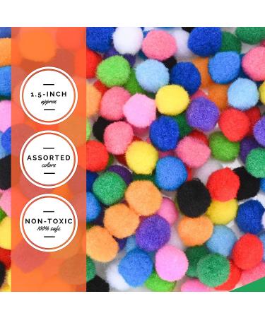 WAU Craft Pom Pom Balls - 100pcs 1.5 inch Multicolored Large Pompoms for DIY Crafts - Reusable Zipper Bag Included - Buy Online on SooperMarket.com