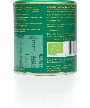 Aduna Moringa Powder - Certified Organic Superfood for Smoothies & Juices | 100g Resealable Pack - Buy Online on SooperMarket.com