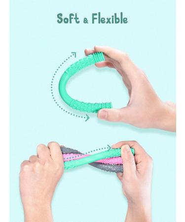 Teething Tube with Safety Shield Baby Hollow Teether Sensory Toys Gum Massager  Food-Grade Silicone for Infant 3-12 Months Boys Girls  1 Pair with 4 Cleaning Brush Included (Emerald+Blue) Emerald+Gray - Buy Online on SooperMarket.com
