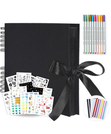 bemece Scrapbook Album  12.6x8.3 Inch 80 Pages Extra Large Photo Album Scrapbook Craft Paper Thick DIY Handmade Album Scrapbook for Anniversary  Wedding  Travelling(Black-Card) Black+pen+card
