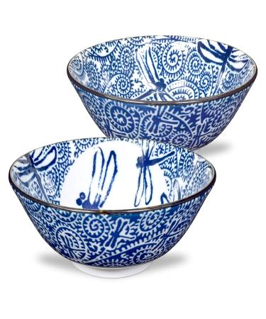 Mino Ware Japanese Rice Bowl, Rice Ramen Noodle Soup Sarada Pasta, Dragon Fly Design Chawn, 2.5 inch 8.4oz, Set of 2 Rice Bowl 2 Set Dragon Fly Design
