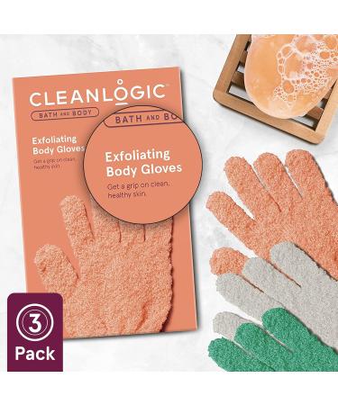 Cleanlogic Exfoliating Gloves - Reusable Body Exfoliator for Smooth, Clean Skin - Boost Circulation and Lymphatic Drainage - 3 Pairs - Buy Online on SooperMarket.com