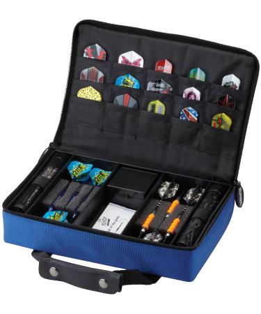 Casemaster by GLD Products Classic Nylon Dart Carrying Case for Steel and Soft Tip Darts, Holds 12 Darts Numerous Other Accessories via Generous Storage Pockets, Tubes and Boxes, Blue, 1