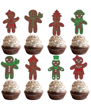 24 Pack Gingerbread Gender Reveal Cupcake Toppers Glitter Christmas Gingerbread Man Boy or Girl Cupcake Picks New Year Xmas HolidayTheme Baby Shower Kids Birthday Party Cake Decorations Green 16-red