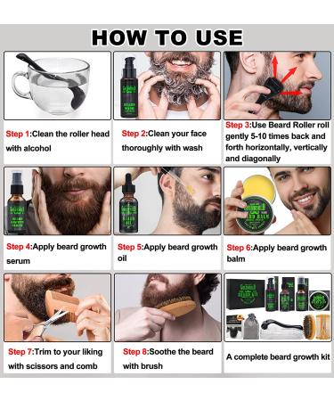 Complete Beard Growth Kit for Men - Beard Roller, Wash, Serum, Oil, Balm, Brush, Comb, Scissor, eBook - Perfect Beard Grooming and Care Gift Set - Buy Online on SooperMarket.com