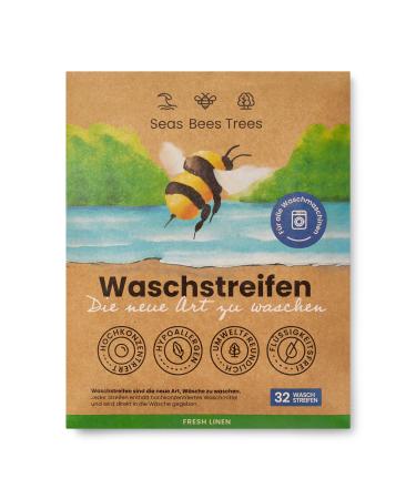 Seas Bees Trees detergent leaves travel detergents sustainable laundry strips with fresh fragrance for white colorful and hand washing saving CO2 and protecting the environment 32 stripes fresh linen