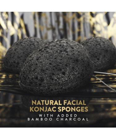 Facial Konjac Sponge 3 Pack with Activated Bamboo Charcoal - Natural, Reusable, Gentle Exfoliating - For All Skin Types - Biodegradable - Black - Buy Online on SooperMarket.com