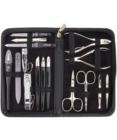 Three swords - 16 pcs.Manicure pedicure set 'Cinisello' |High quality nailetui made of real leather for hand and foot care.Color: black |Contents: nail scissors nail clippers tweezers & much more!Really leather - black