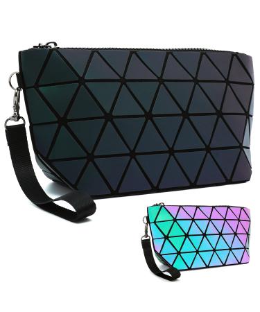 Holographic make-up bag little clutch pures bag geometric luminous purse holographic bags small Wrist Purses and cosmetic pouch