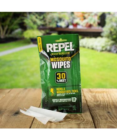 Repel Mosquito Wipes | 30% DEET Insect Repellent for Travel | 15 Wipes - Buy Online on SooperMarket.com