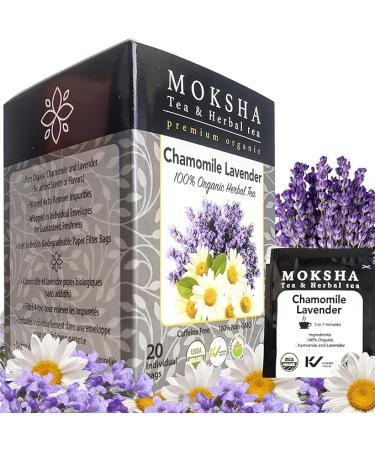 Organic Chamomile Tea with Lavender made with Pure Egyptian Chamomile & Lavender- 20 Organic Tea Bags Moksha Ayurveda - Buy Online on SooperMarket.com