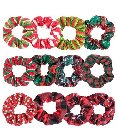 Whaline 12 Pack Christmas Hair Ties Holiday Xmas Elastics Bobbles Hair Bands Scrunchie Ropes for VSCO Girls Women Hair Accessories