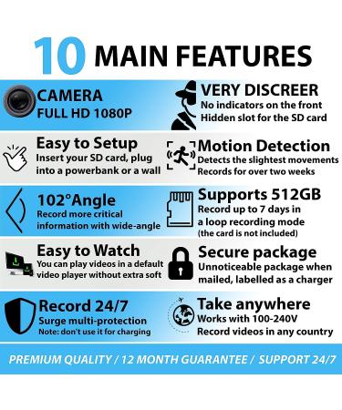 Spy Camera Charger - Premium HD 1080P Mini Hidden Camera - USB Nanny Cam - Surveillance Camera for Spying - Buy Online on SooperMarket.com