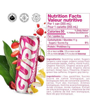 GURU Organic Energy Drink - New Theanine Fruit Punch - Power Up your Mind - Healthy Energy - Plant Based ingredients - Low Sugar - Only 50 calories - The ultimate Brain Booster - 355 ml (Pack of 24) - Buy Online on SooperMarket.com