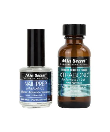 Mia Secret Professional Natural Nail Prep Dehydrate and Xtra Bond  Acid-Free Primer Set. Superior Bonding Primer for Acrylic Powder and Gel Nail Polish. Nail  Long-Lasting.
