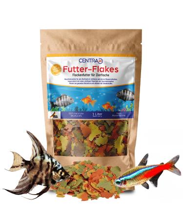 Centra24 Premium Fish feed 1L feed flakes flakes - main feed for all decorative fish with vitamins without preservatives aquarium fresh water fish 1 l (1 Pack)