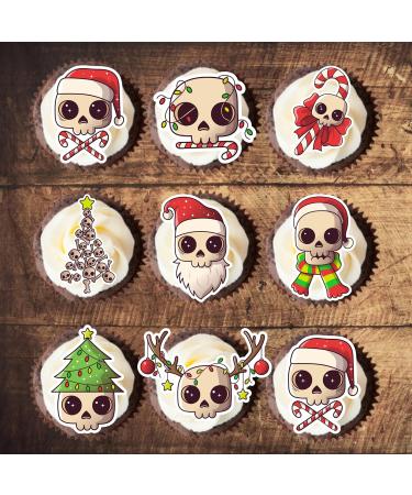 PRECUT Christmas Skull Cupcake Toppers Edible Skull Cake Decorations Christmas Skull Decorations Christmas Skull Cake Topper (12) - Buy Online on SooperMarket.com