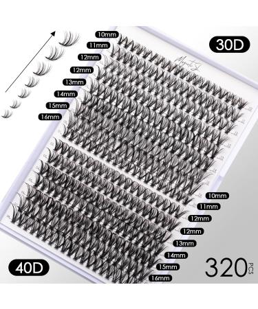 DIY Lash Extension Kit - 320PCS Cluster Lashes with Lash Bond and Seal, Applicator, Remover - C/D Curl Individual Eyelash Extension Kit - 10-16mm - 30D+40D-0.07D-KIT - Buy Online on SooperMarket.com
