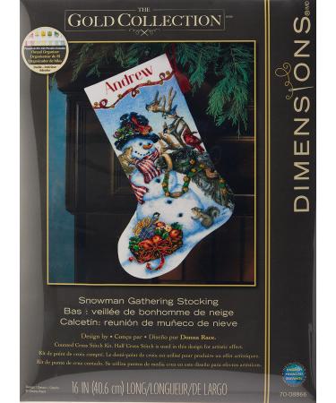 Dimensions Gold Collection Counted Cross Stitch 'Snowman Gathering' Personalized Christmas Stocking Kit, 18 Count White Aida, 16"