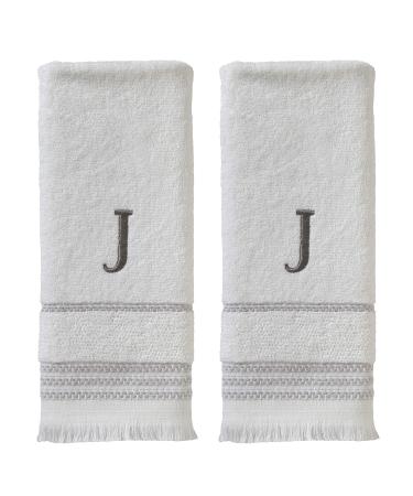 SKL Home Casual Monogram Hand Towel Set, J, 16x26, White 2 Pack