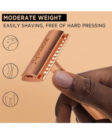 Eco-Friendly Rose Gold Razor Plane & Stand | Women's Zero Waste Safety Razor | Metal Plastic-Free Shaving for Intimate Areas - Buy Online on SooperMarket.com