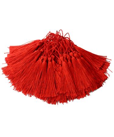 Aokbean 100pcs 5 Inches Handmade Silky Floss Soft Craft Bookmark Tassels with Loops for DIY, Jewelry Making, Graduation Tassel,Bookmarks,Souvenir (Red)