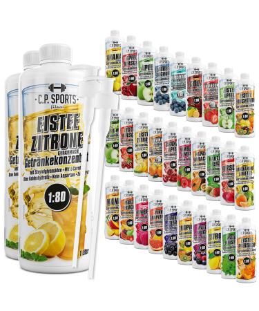 C.P.Sports beverage syrup for mineral drink i syrup sugar-free for vital drink iced lemon with vitamins i beverage concentrate for mixing with water for sports drink I 2 liter + 2 pump dispenser stee lemon 1 l (2 Pack)