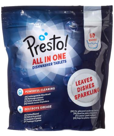 Amazon Brand: Presto! Dishwasher Tablets Fresh 120 Washes Tablet (2 Packs of 60) Fresh 60 Count (2 Pack)