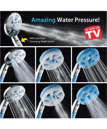 High Pressure 6-in-1 Aquassage by AquaCare - 76-mode 3-way Combo  Showerhead  Hand Shower  Body Brush  Hair Brush & Arm in One! Two Brackets  Extra-long 6 foot Stainless Steel Hose  Brush Head Holder All-chrome - Buy Online on SooperMarket.com