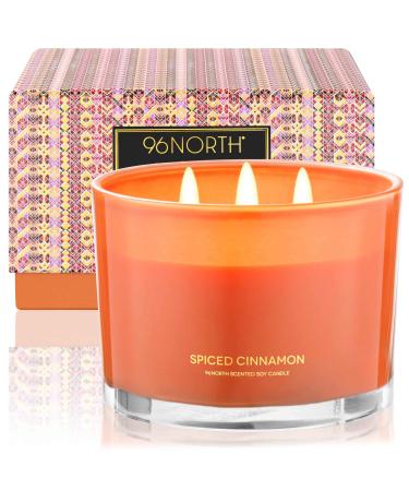 96NORTH Luxury Spiced Cinnamon Candle | Large 3 Wick Jar Candle | Up to 50 Hours Burning Time | 100% Natural Soy Wax | Relaxing Aromatherapy Aesthetic Candles | Housewarming Gift for Men and Women