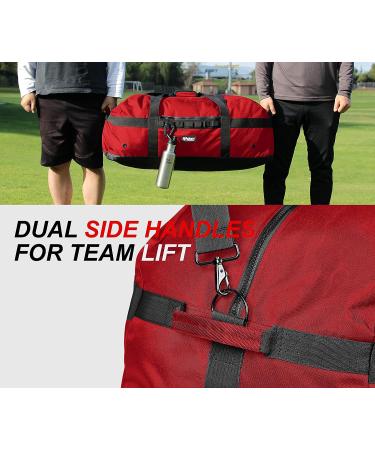 Fitdom 130L Heavy Duty Extra Large Sports Duffle Bag - Red | Adjustable Shoulder & Compression Straps | Ideal for Soccer, Baseball, Basketball, Hockey, Football & Team Coaches - Buy Online on SooperMarket.com
