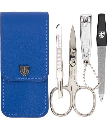Three swords - 4 pcs.Nail care set 'Capri' |High quality nailetui for manicure and pedicure.Color: Blue Kunt leather |Contents: nail scissors nail clippers tweezers sapphire nail file blue / synthetic leather