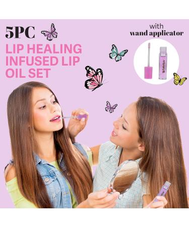 Expressions 5pc Lip Oil Set - Butterfly Kisses | Healing Lip Oils & Precision Applicator for Everyday Care & Repair - Buy Online on SooperMarket.com