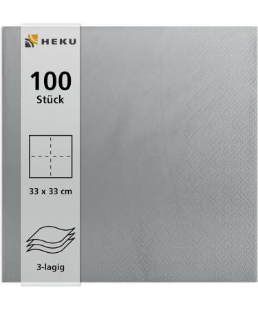 HEKU 100 Single-Colored 3-Layer Napkins | 33x33cm | High-Quality Absorbent Napkins for Events & Gastronomy | Stylish Silver 5-Pack - Shop Internationally! - Buy Online on SooperMarket.com