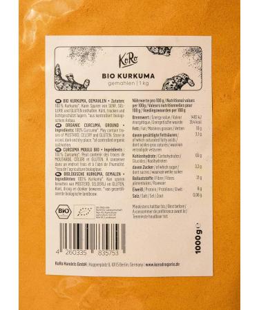 Buy KoRo Organic Turmeric Ground 1 kg - Pure 100% Turmeric from Organic Farming | International Shipping Available - Buy Online on SooperMarket.com